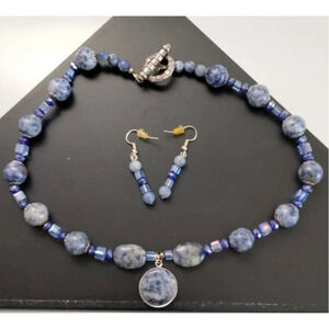 Womens  Blue Two-Tone Necklace & Ear rings Set